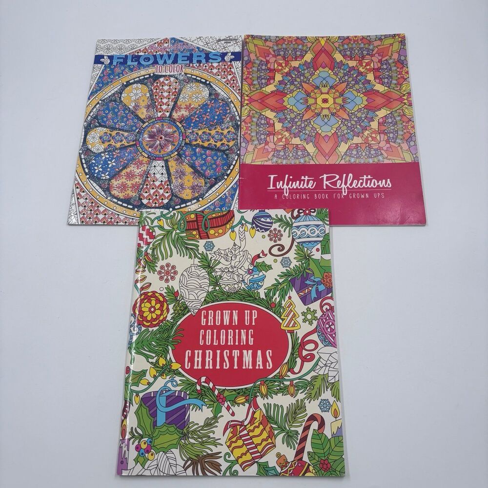 3 Adult Coloring Books Flowers to Color Infinite Reflections Grown Up Christmas